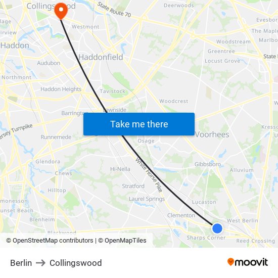 Berlin to Collingswood map