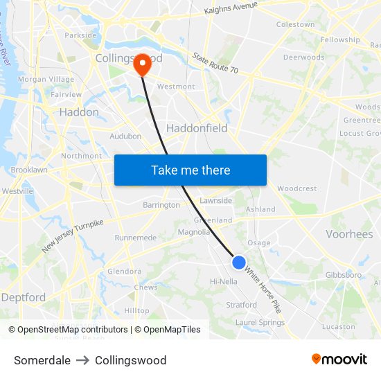 Somerdale to Collingswood map