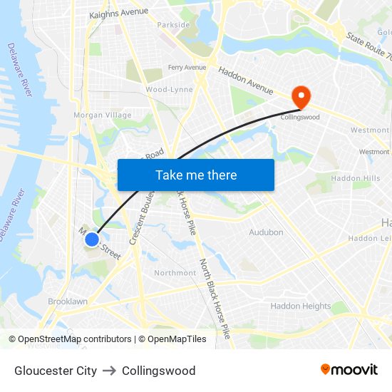 Gloucester City to Collingswood map