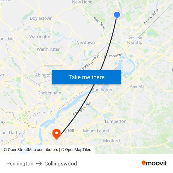 Pennington to Collingswood map