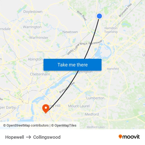 Hopewell to Collingswood map