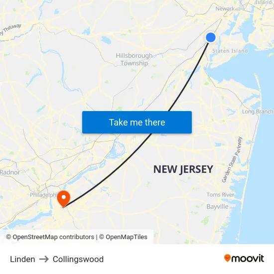 Linden to Collingswood map