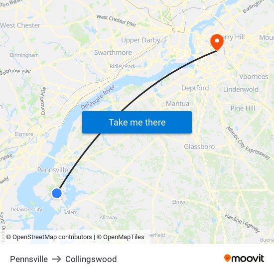 Pennsville to Collingswood map