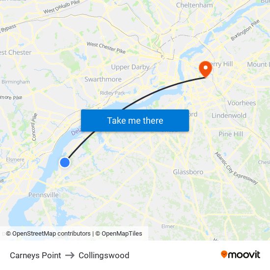 Carneys Point to Collingswood map