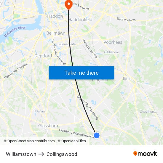 Williamstown to Collingswood map