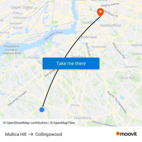 Mullica Hill to Collingswood map