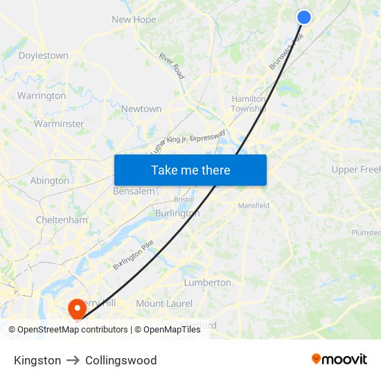 Kingston to Collingswood map
