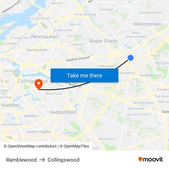 Ramblewood to Collingswood map