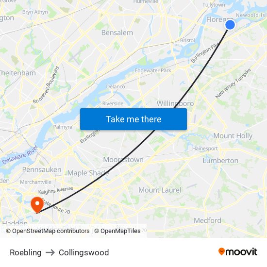 Roebling to Collingswood map