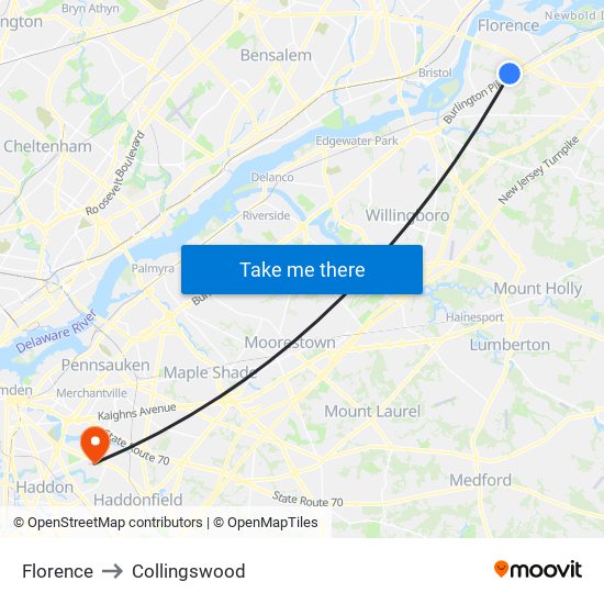 Florence to Collingswood map
