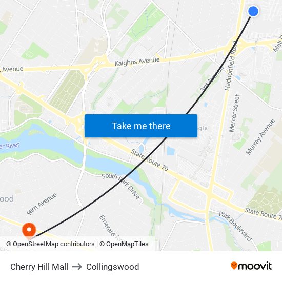 Cherry Hill Mall to Collingswood map