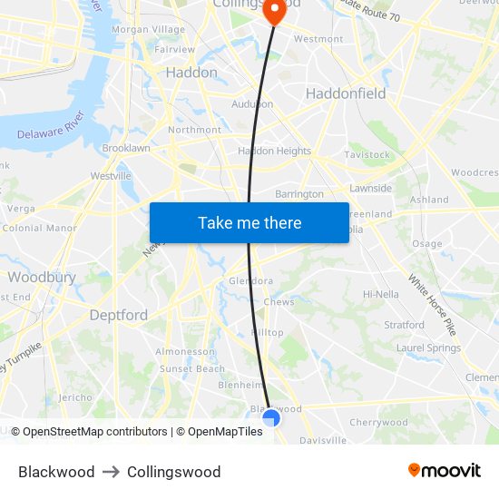 Blackwood to Collingswood map