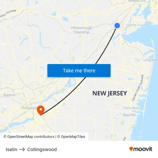Iselin to Collingswood map
