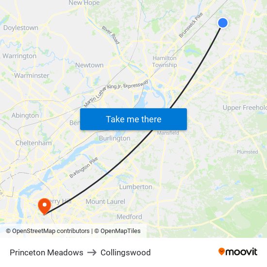 Princeton Meadows to Collingswood map