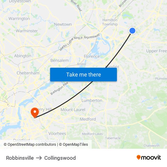 Robbinsville to Collingswood map