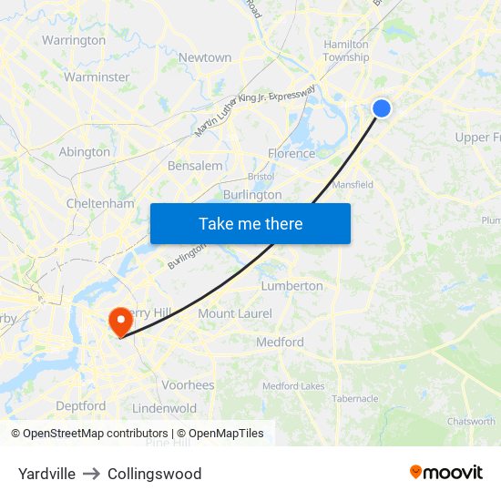 Yardville to Collingswood map