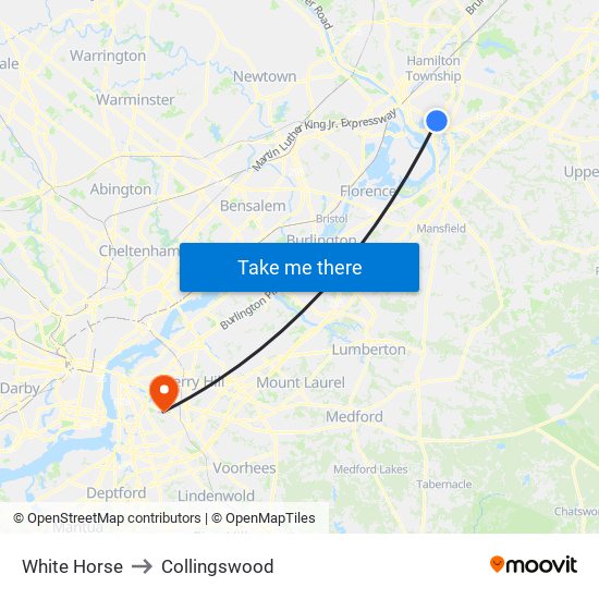 White Horse to Collingswood map