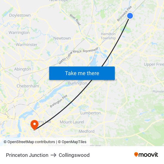 Princeton Junction to Collingswood map