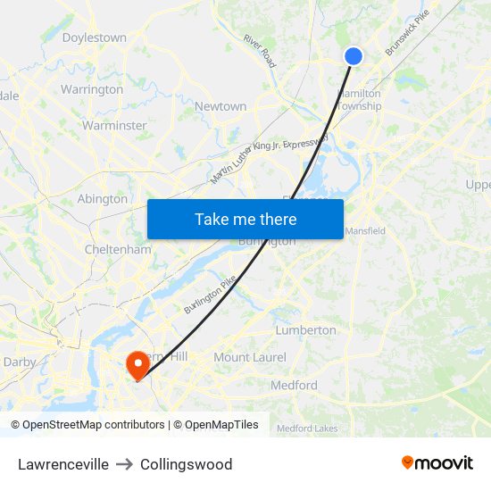 Lawrenceville to Collingswood map