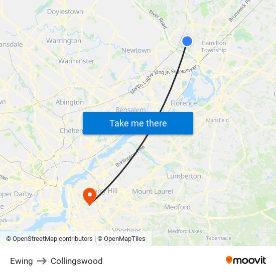 Ewing to Collingswood map