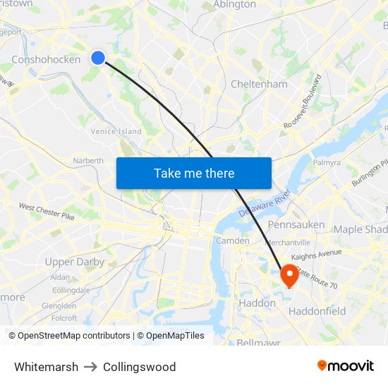 Whitemarsh to Collingswood map