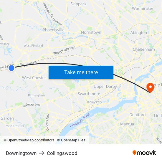 Downingtown to Collingswood map