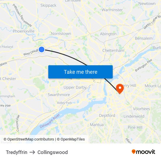 Tredyffrin to Collingswood map