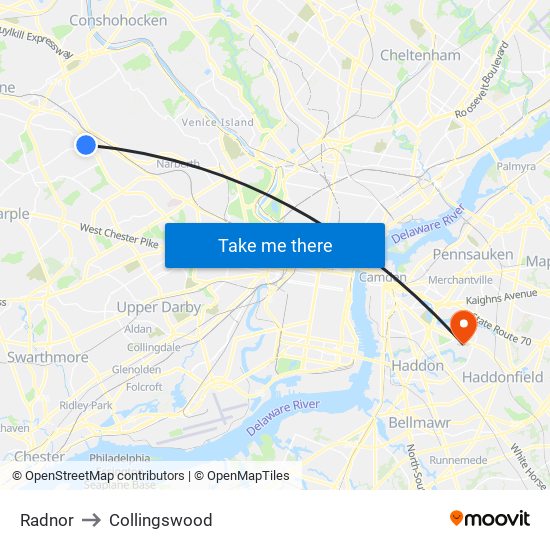 Radnor to Collingswood map