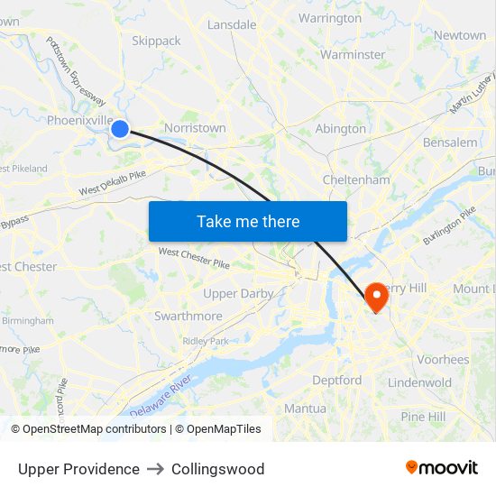 Upper Providence to Collingswood map
