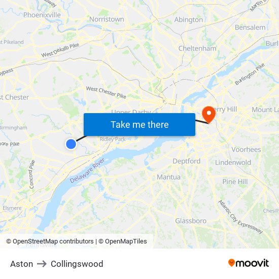 Aston to Collingswood map