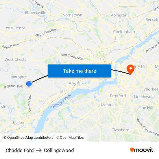 Chadds Ford to Collingswood map
