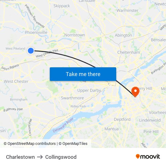 Charlestown to Collingswood map