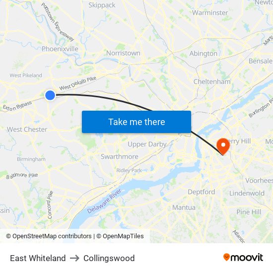 East Whiteland to Collingswood map