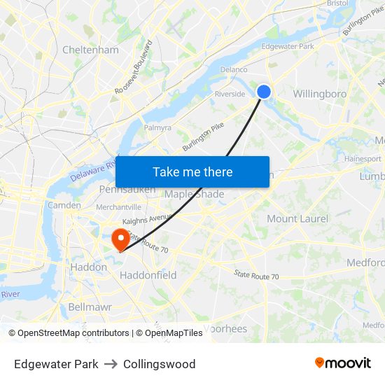 Edgewater Park to Collingswood map