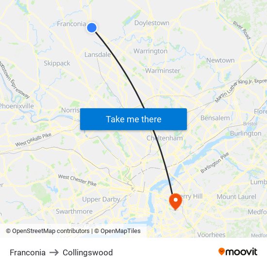 Franconia to Collingswood map