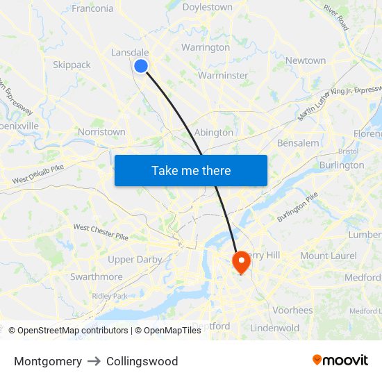 Montgomery to Collingswood map