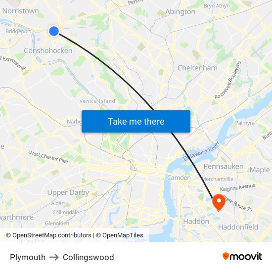 Plymouth to Collingswood map