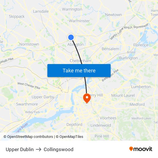 Upper Dublin to Collingswood map