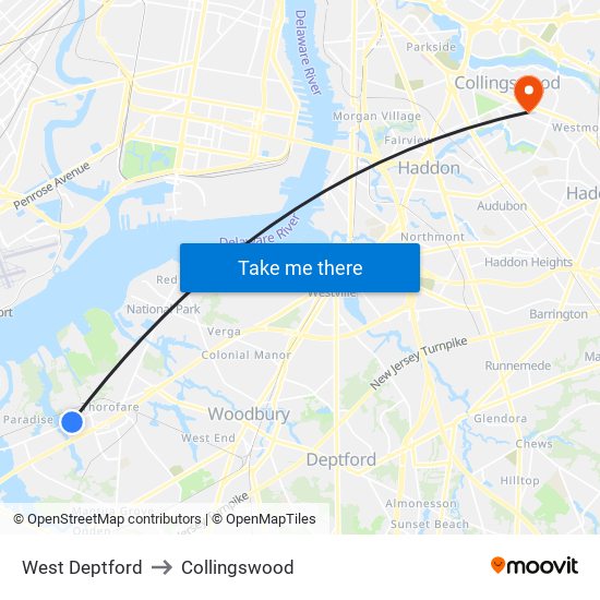 West Deptford to Collingswood map