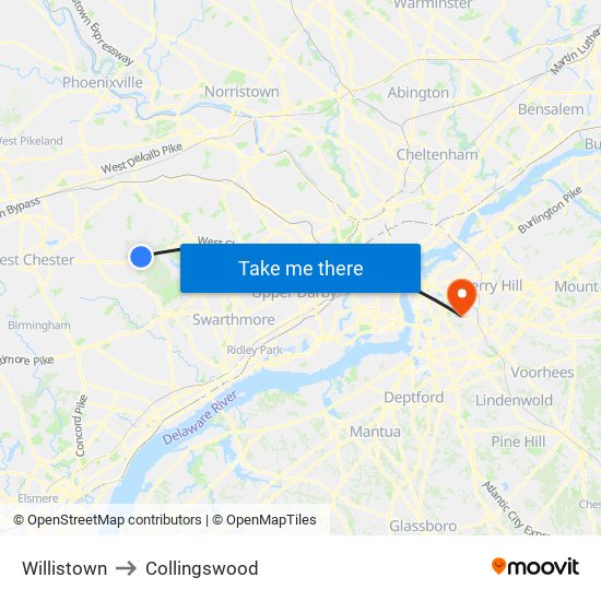 Willistown to Collingswood map