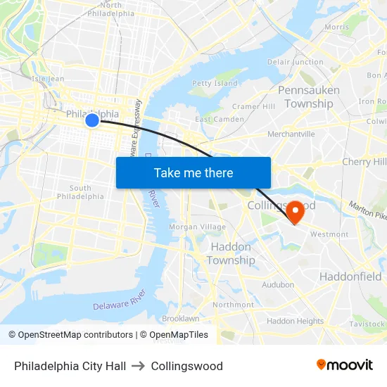 Philadelphia City Hall to Collingswood map