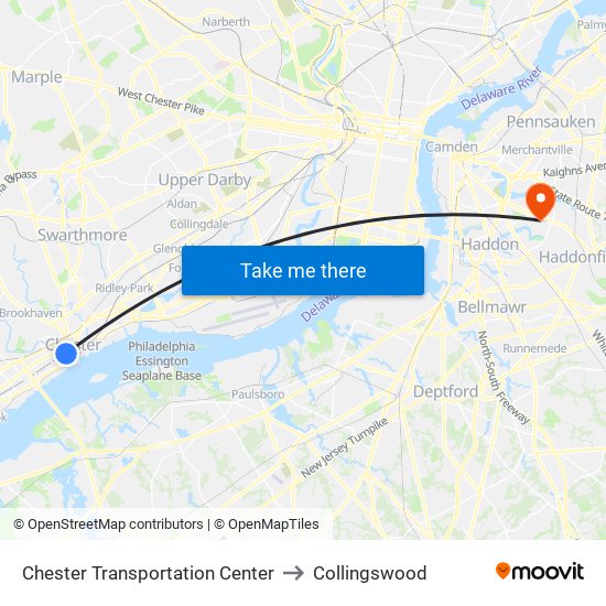Chester Transportation Center to Collingswood map