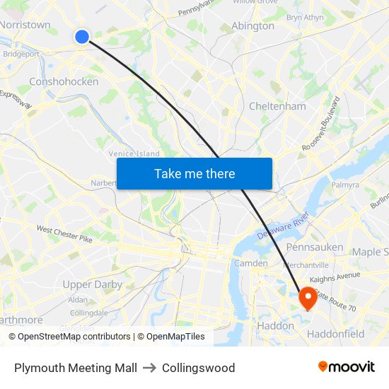 Plymouth Meeting Mall to Collingswood map