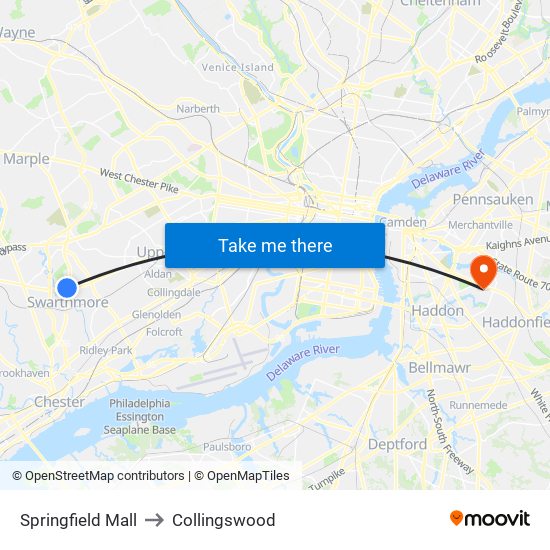 Springfield Mall to Collingswood map