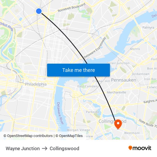 Wayne Junction to Collingswood map