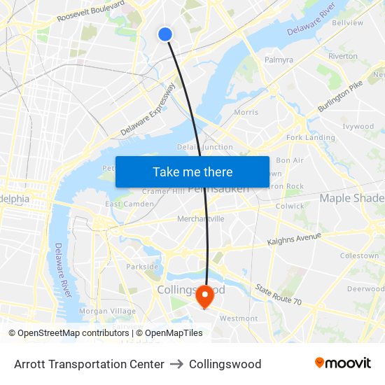 Arrott Transportation Center to Collingswood map