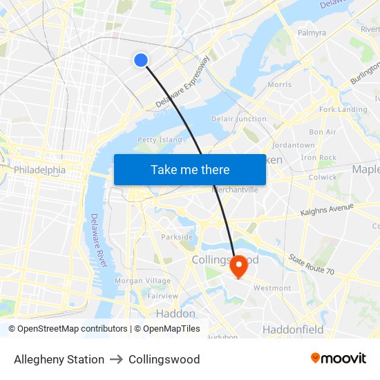 Allegheny Station to Collingswood map