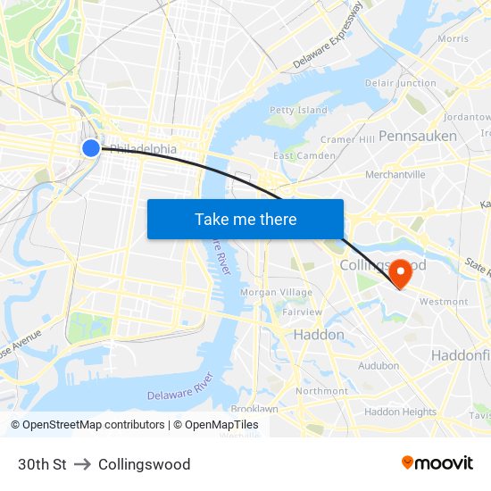 30th St to Collingswood map