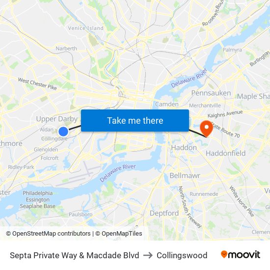Septa Private Way & Macdade Blvd to Collingswood map
