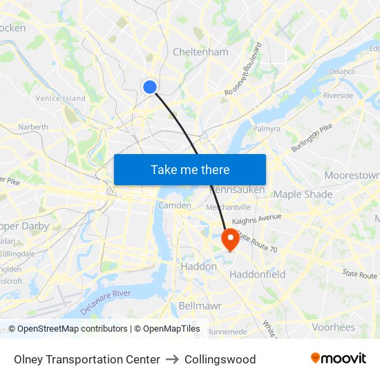 Olney Transportation Center to Collingswood map
